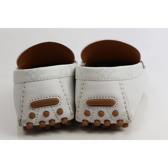 Louis Vuitton White Leather Monogram Canvas Hockeinheim Loafers Moccasin 8.5 M - Picture 10 of 17